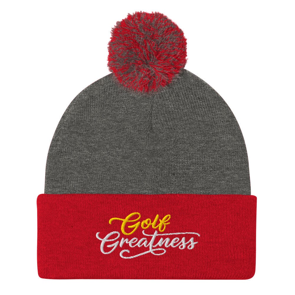 Golf Greatness Fun Embroidered Golf Pom-Pom Beanie - Funny Golf Tee by Swing Epic
