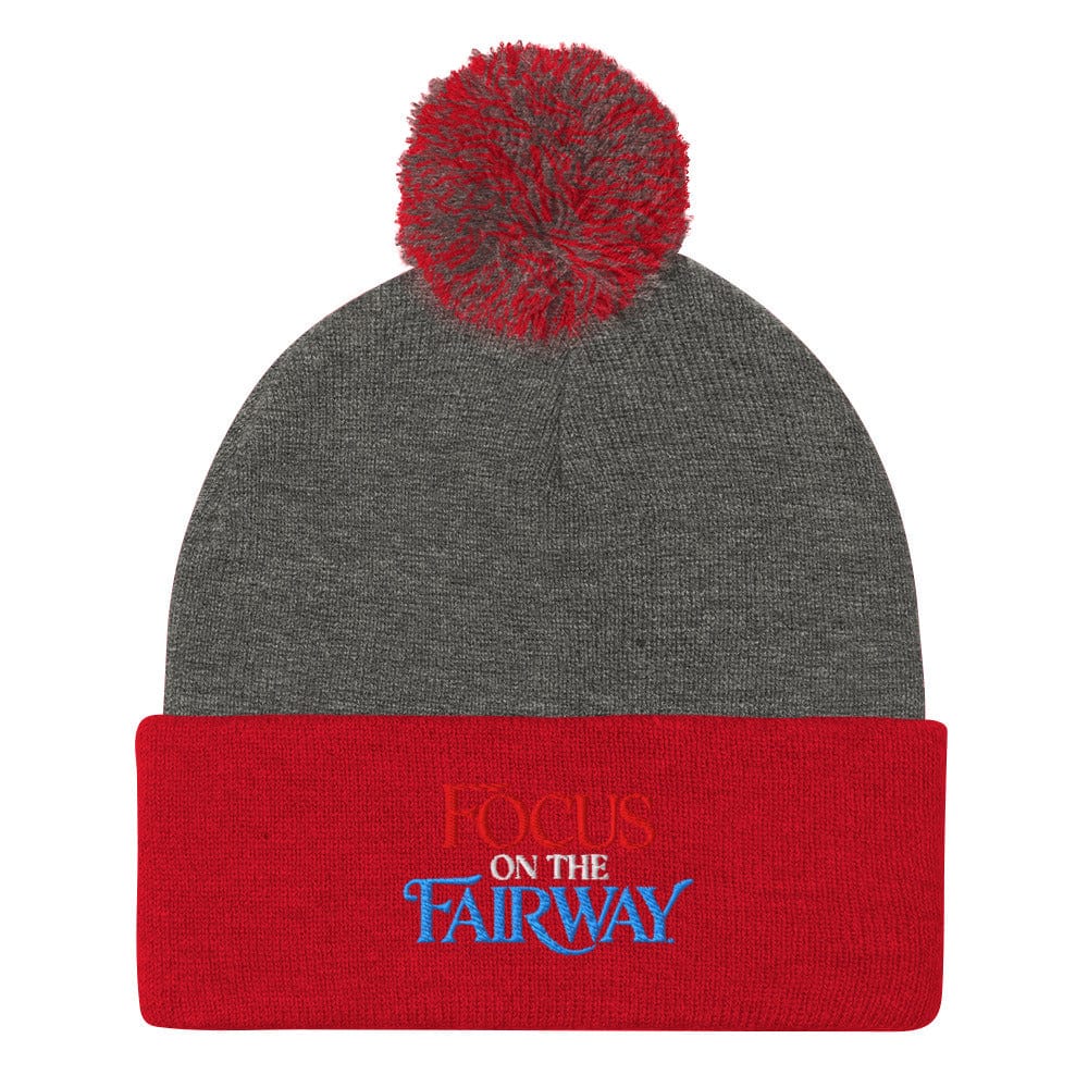 Focus on the Fairway Embroidered Golf Pom-Pom Beanie - Funny Golf Tee by Swing Epic