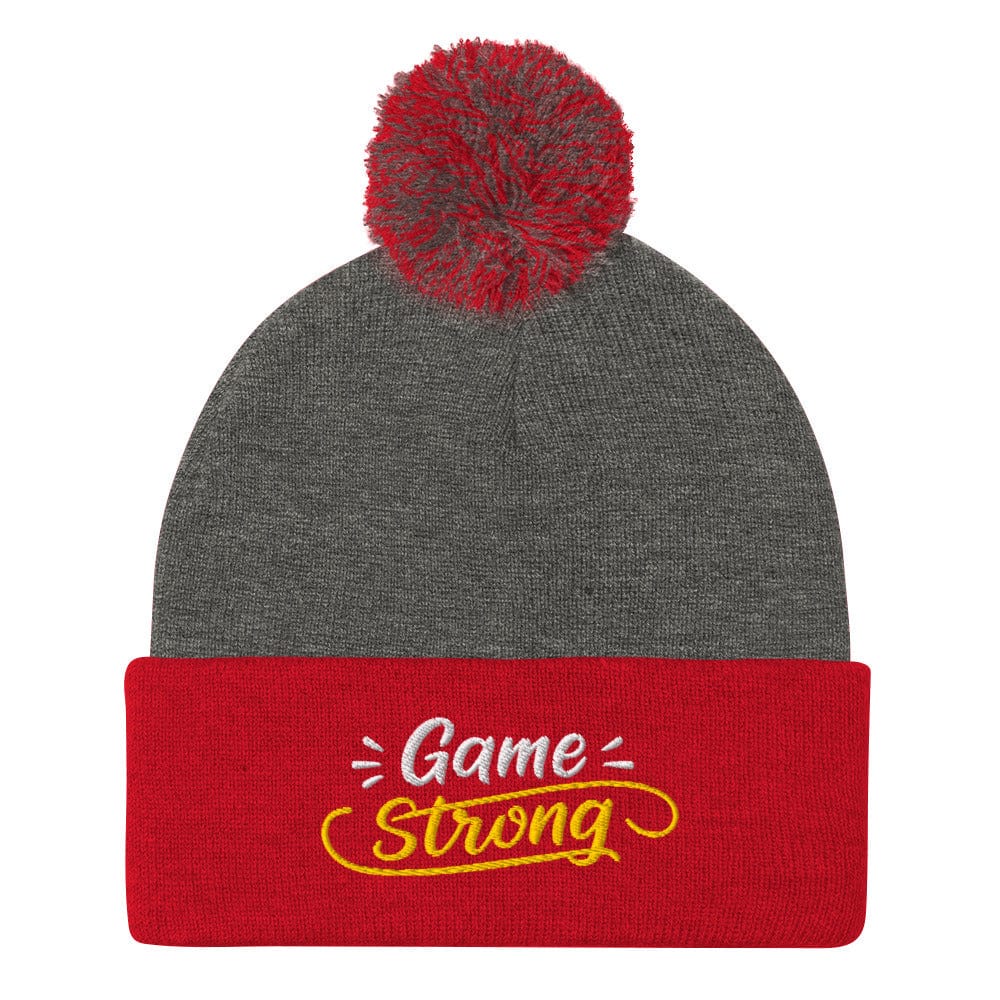 Game Strong Fun Spirit Embroidered Golf Pom-Pom Beanie - Funny Golf Tee by Swing Epic