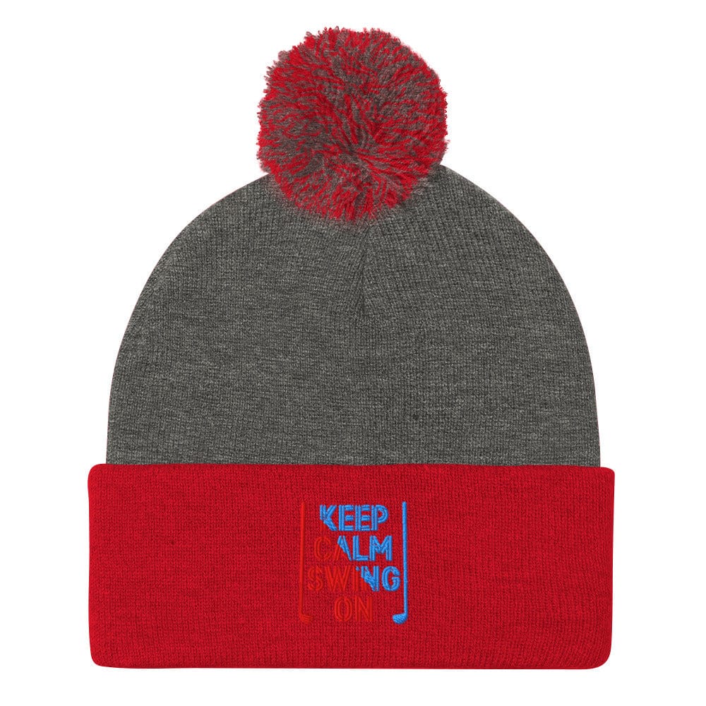 Keep Calm Swing On Embroidered Golf Pom-Pom Beanie - Funny Golf Tee by Swing Epic