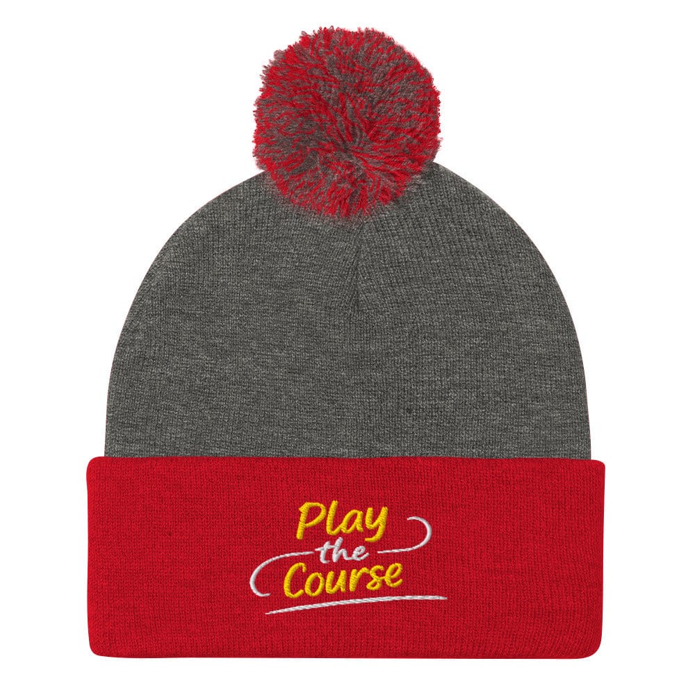 Play the Course Embroidered Golf Pom-Pom Beanie - Funny Golf Tee by Swing Epic