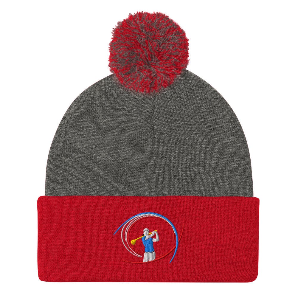 Swinging Silhouette Embroidered Golf Pom-Pom Beanie - Funny Golf Tee by Swing Epic