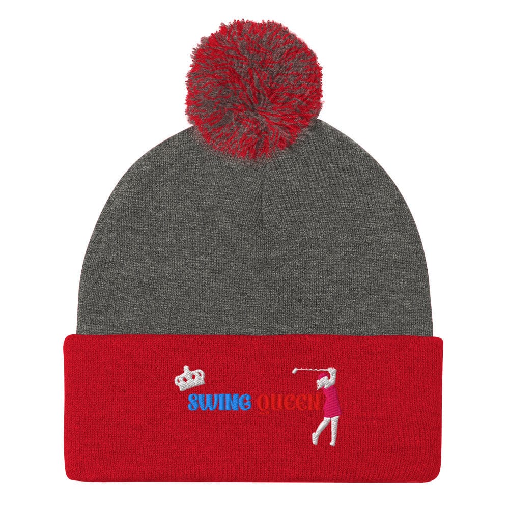Swing Queen Embroidered Golf Pom-Pom Beanie - Funny Golf Tee by Swing Epic