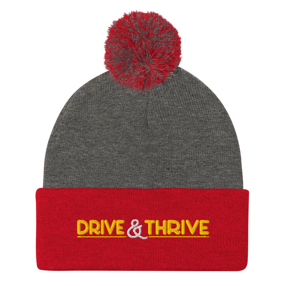 Drive & Thrive Embroidered Golf Pom-Pom Beanie - Funny Golf Tee by Swing Epic