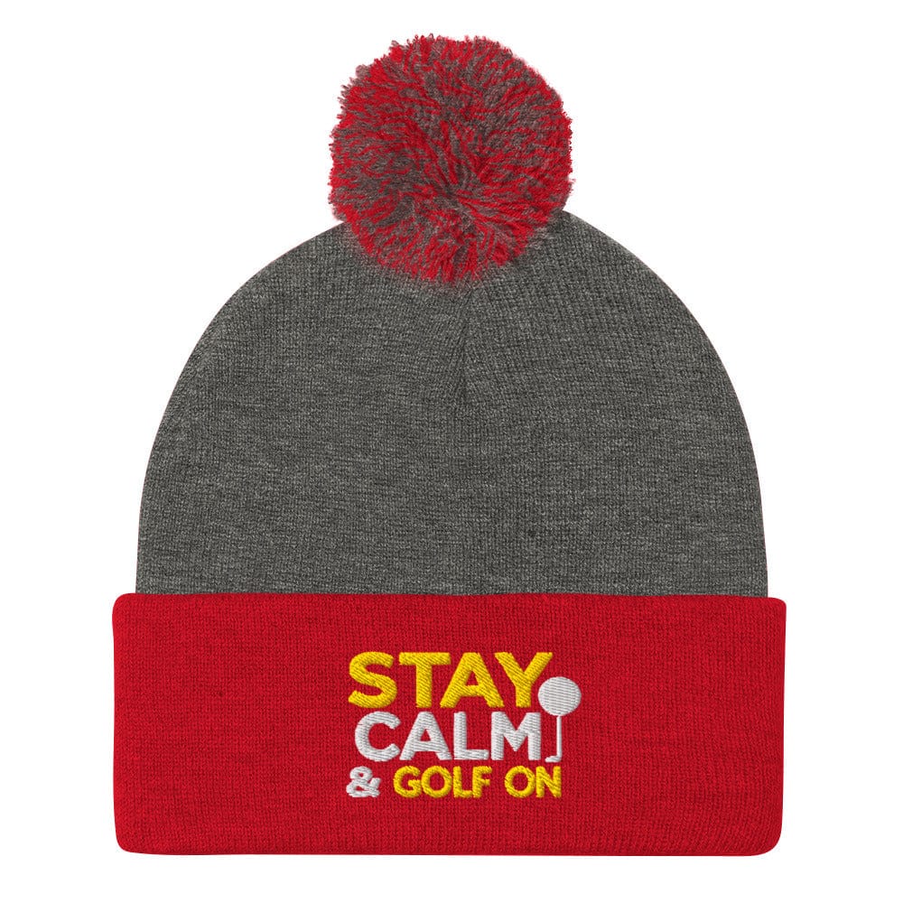 Stay Calm & Golf On Funny Embroidered Golf Pom-Pom Beanie - Funny Golf Tee by Swing Epic