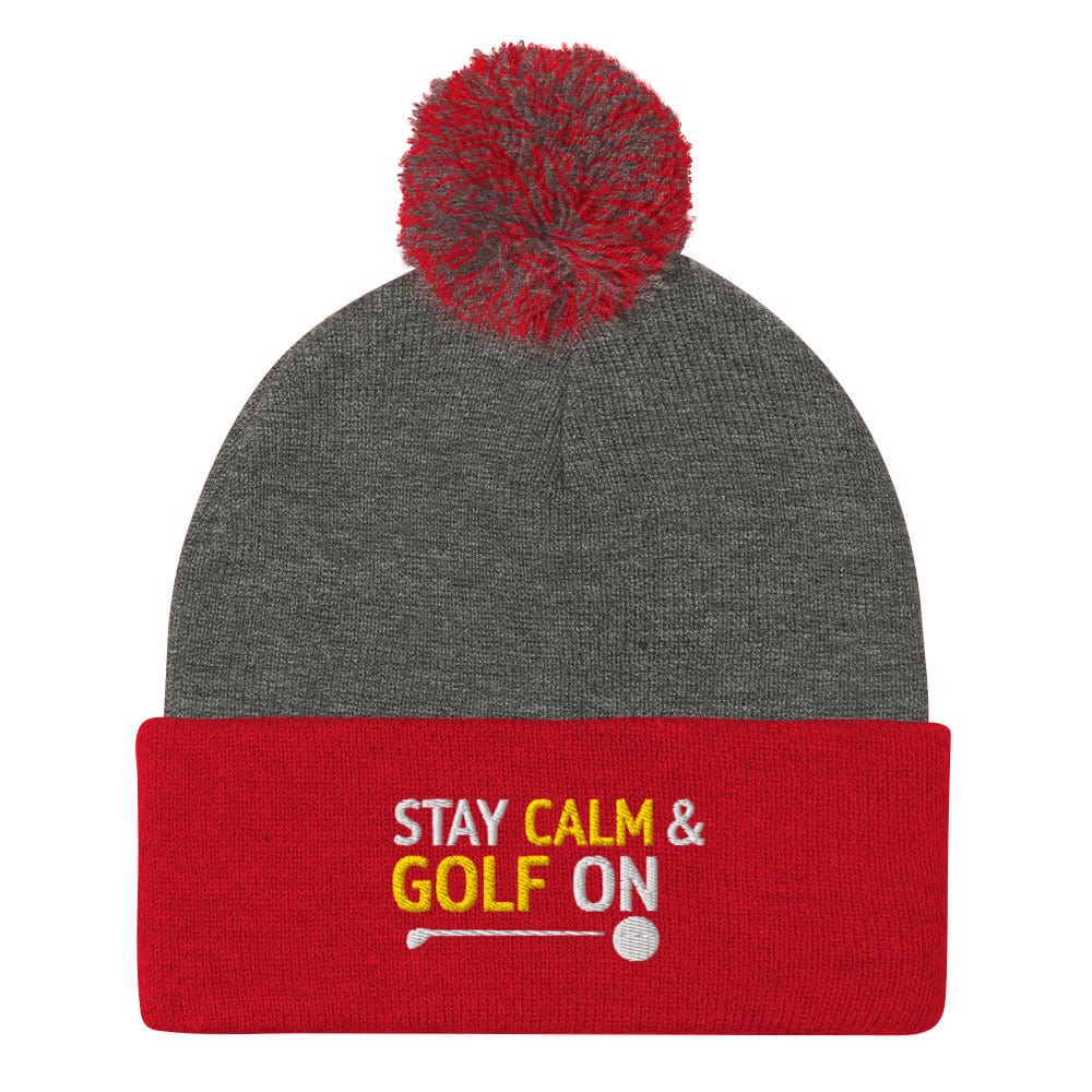 Stay Calm and Golf On Funny Embroidered Golf Pom-Pom Beanie - Funny Golf Tee by Swing Epic