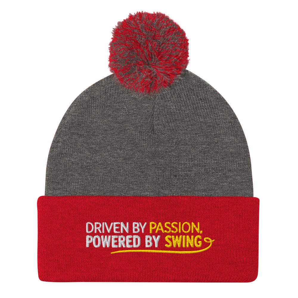 Driven By Passion Powered By Swing Embroidered Golf Pom-Pom Beanie - Funny Golf Tee by Swing Epic