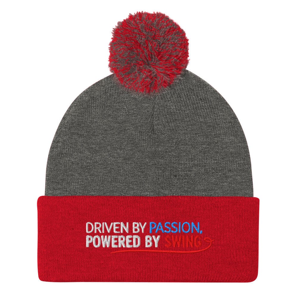 Driven By Passion Powered By Swing Embroidered Golf Pom-Pom Beanie - Funny Golf Tee by Swing Epic