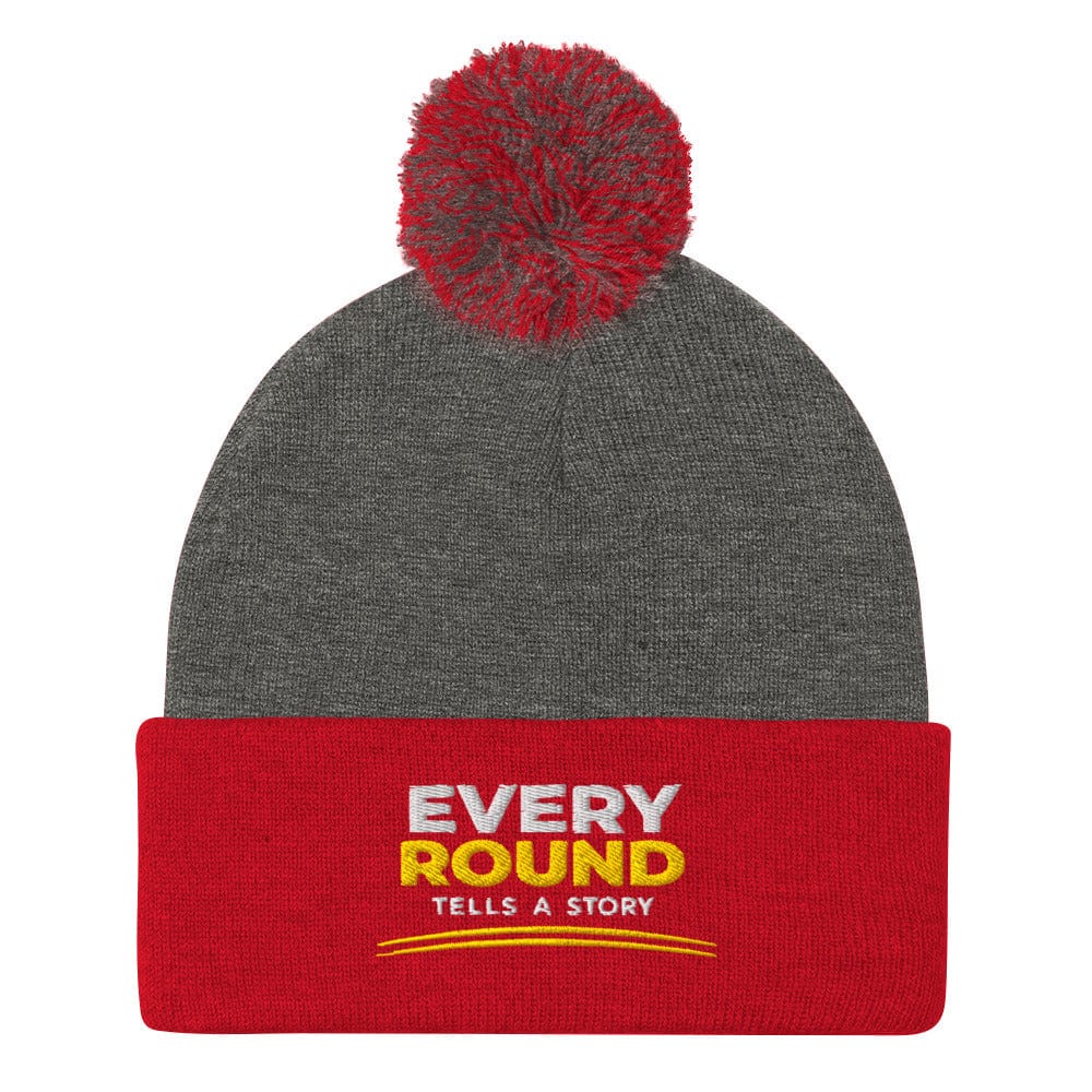 Every Round Tells A Story Embroidered Golf Pom-Pom Beanie - Funny Golf Tee by Swing Epic