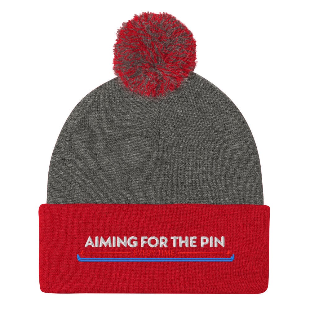 Aiming for the Pin Every Time Embroidered Golf Pom-Pom Beanie - Funny Golf Tee by Swing Epic