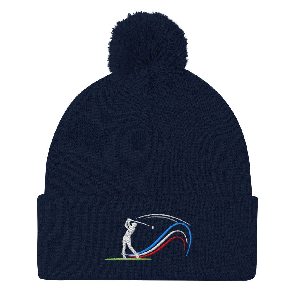 Swing Into Action Dynamic Design Embroidered Golf Pom-Pom Beanie - Funny Golf Tee by Swing Epic
