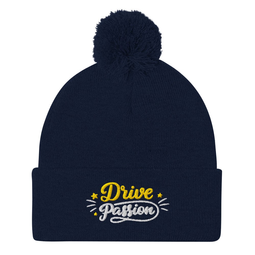 Drive Passion Fun Quirky Unique Embroidered Golf Pom-Pom Beanie - Funny Golf Tee by Swing Epic