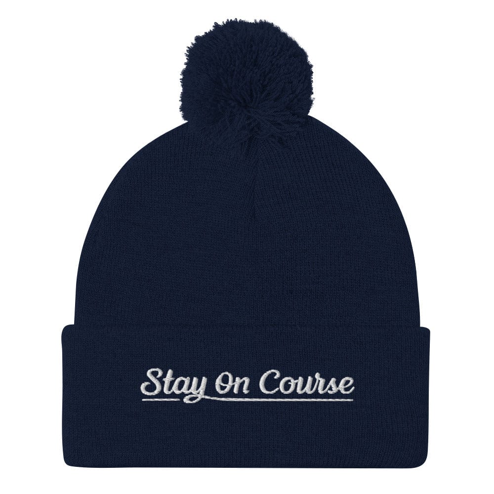 Stay On Course Embroidered Golf Pom-Pom Beanie - Funny Golf Tee by Swing Epic
