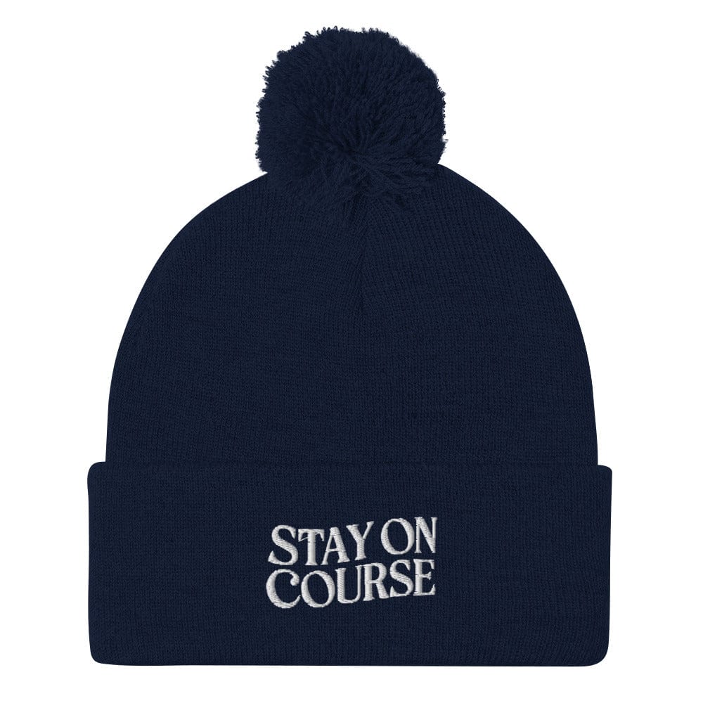 Stay On Course Quirky Fun Embroidered Golf Pom-Pom Beanie - Funny Golf Tee by Swing Epic