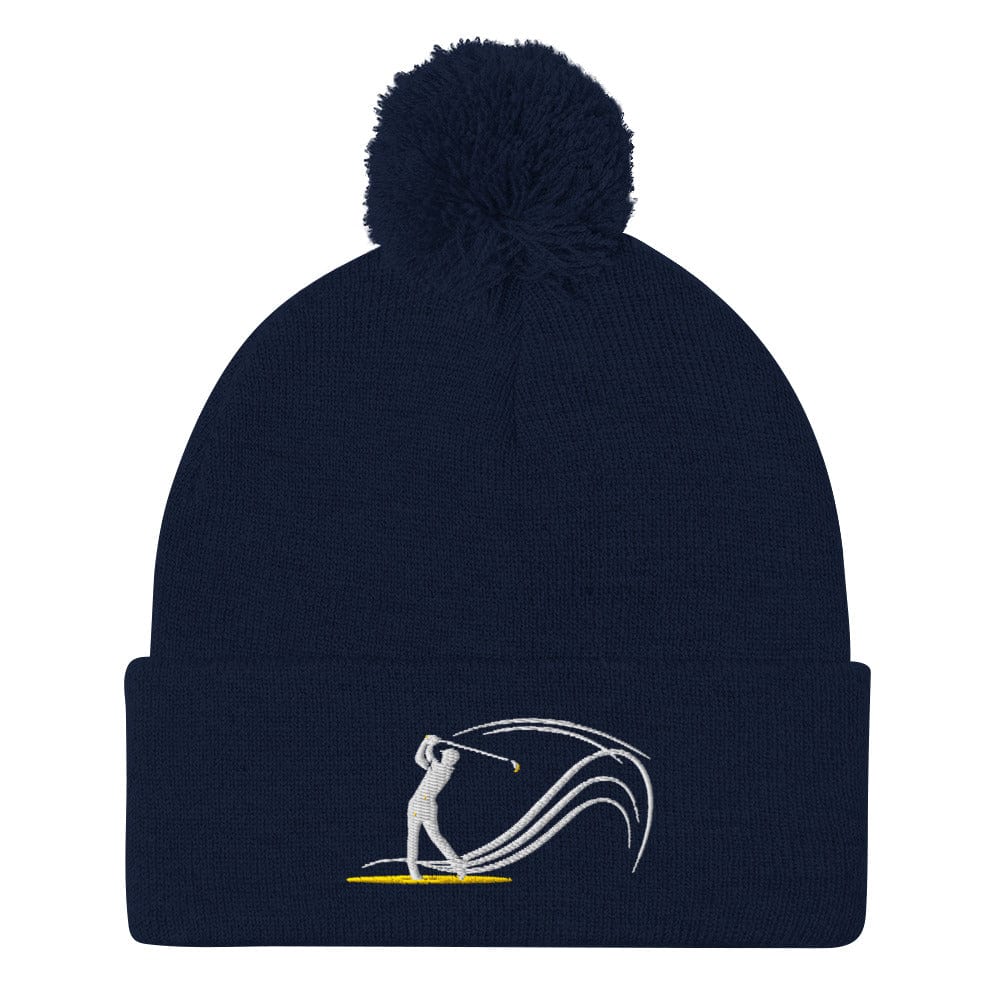 Swing Into Action Dynamic Design Embroidered Golf Pom-Pom Beanie - Funny Golf Tee by Swing Epic