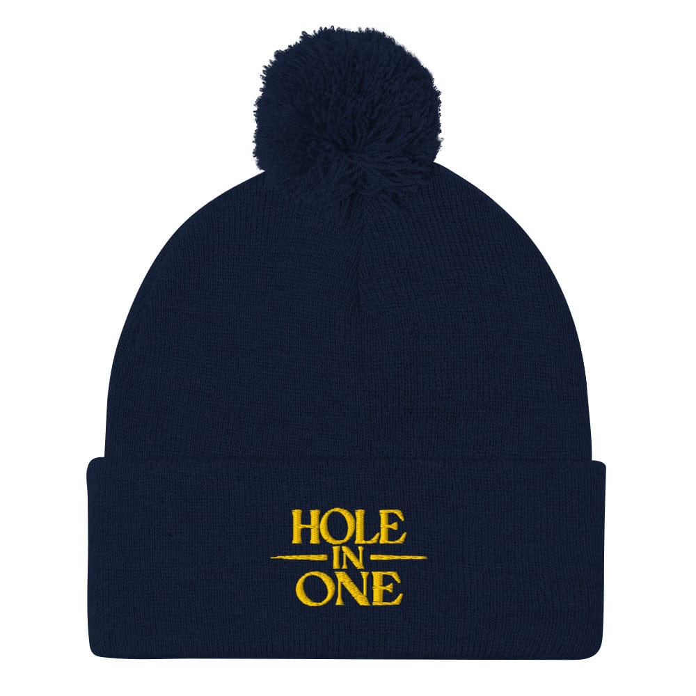 Hole In One Embroidered Golf Pom-Pom Beanie - Funny Golf Tee by Swing Epic