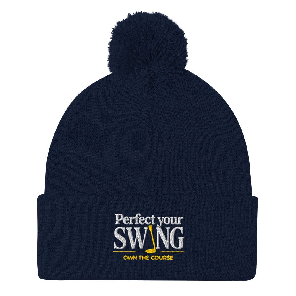 Perfect Your Swing Own The Course Embroidered Golf Pom-Pom Beanie - Funny Golf Tee by Swing Epic