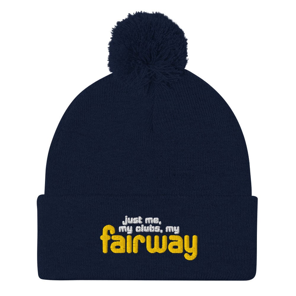 just me my clubs my fairway Embroidered Golf Pom-Pom Beanie - Funny Golf Tee by Swing Epic