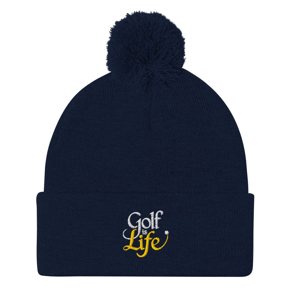 Golf Is Life Quirky Fun Embroidered Golf Pom-Pom Beanie - Funny Golf Tee by Swing Epic