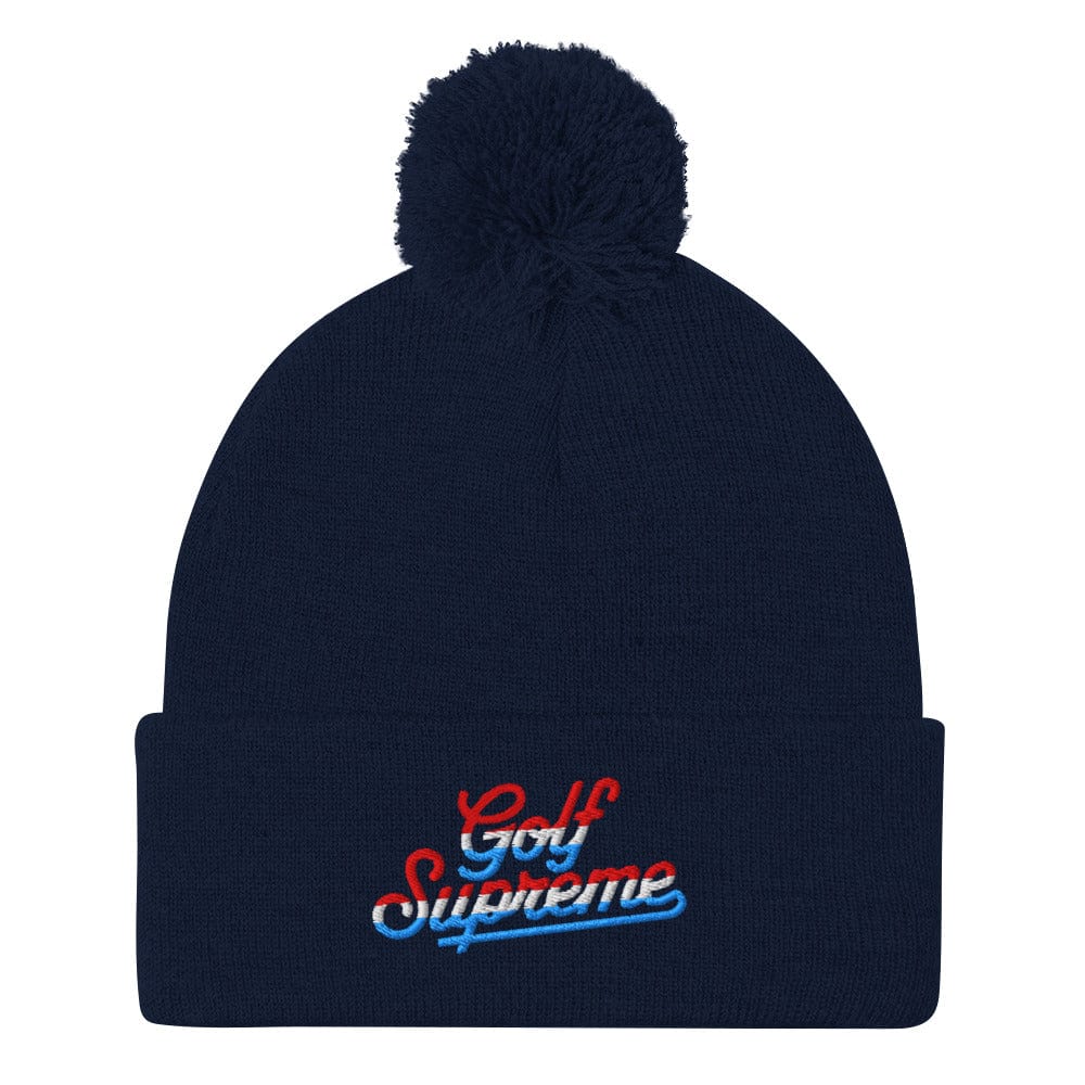 Golf Supreme Quirky Design Embroidered Golf Pom-Pom Beanie - Funny Golf Tee by Swing Epic