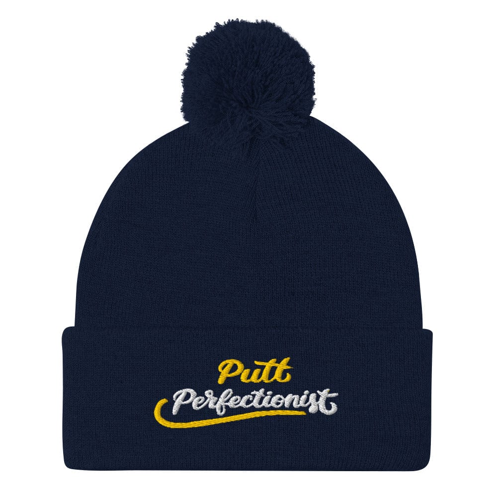 Putt Perfectionist Quirky Fun Embroidered Golf Pom-Pom Beanie - Funny Golf Tee by Swing Epic