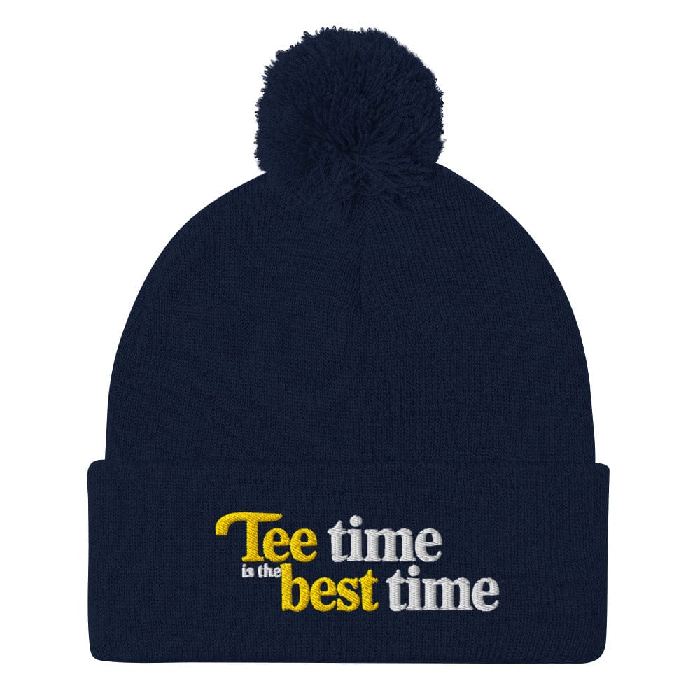 Tee Time is the Best Time Embroidered Golf Pom-Pom Beanie - Funny Golf Tee by Swing Epic