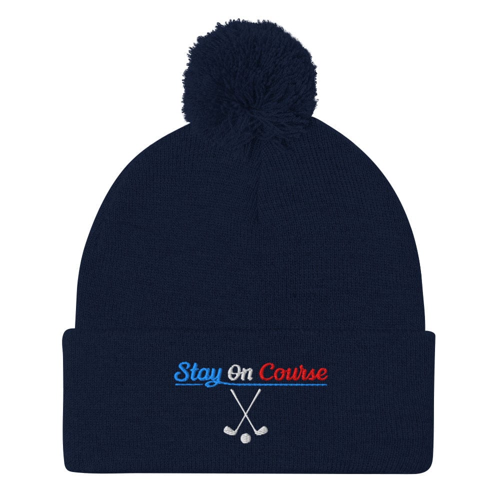 Stay On Course Engaging Quirky Embroidered Golf Pom-Pom Beanie - Funny Golf Tee by Swing Epic