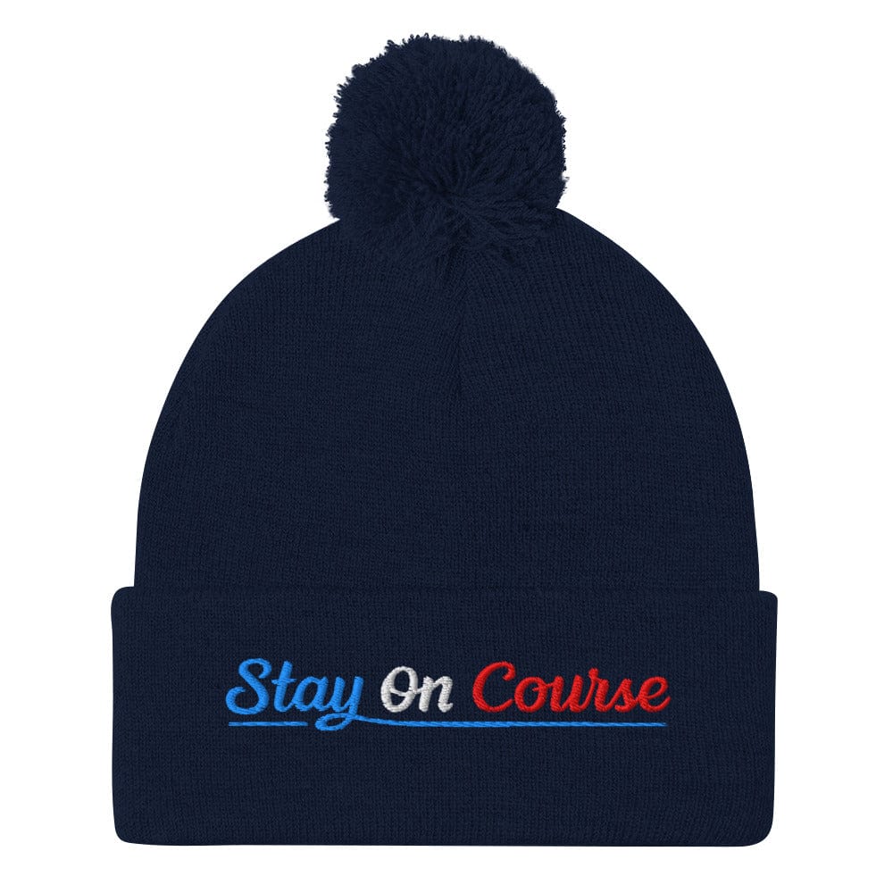 Stay On Course Embroidered Golf Pom-Pom Beanie - Funny Golf Tee by Swing Epic