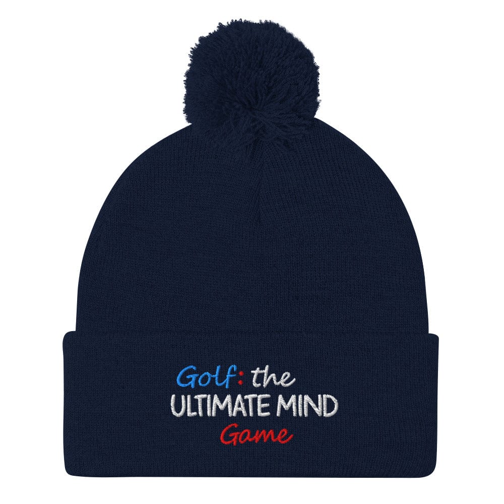 Golf The Ultimate Mind Game Embroidered Golf Pom-Pom Beanie - Funny Golf Tee by Swing Epic