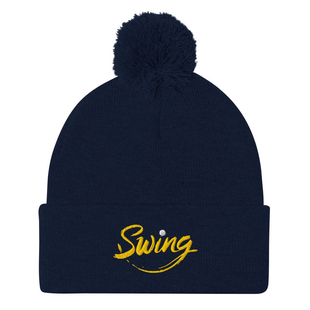 Swing into Action Statement Embroidered Golf Pom-Pom Beanie - Funny Golf Tee by Swing Epic