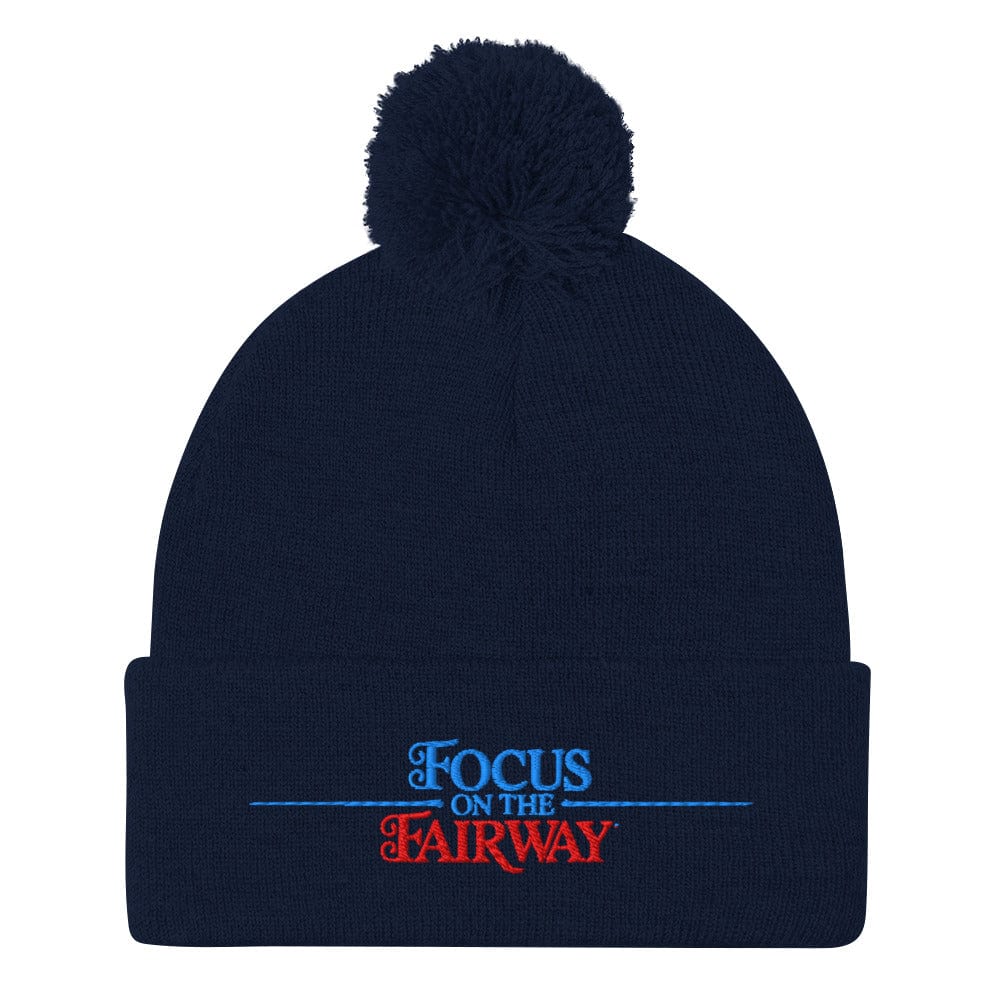 Focus on the Fairway Embroidered Golf Pom-Pom Beanie - Funny Golf Tee by Swing Epic