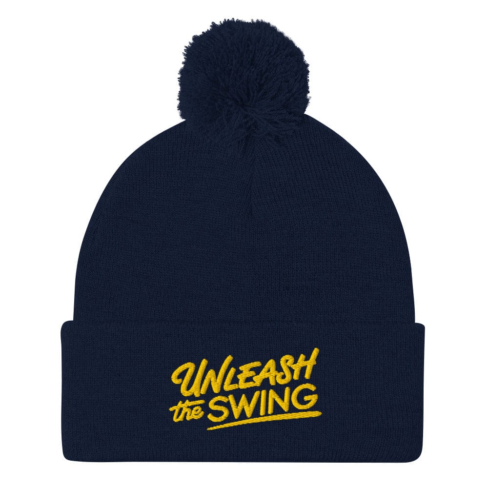 Unleash The Swing Embroidered Golf Pom-Pom Beanie - Funny Golf Tee by Swing Epic