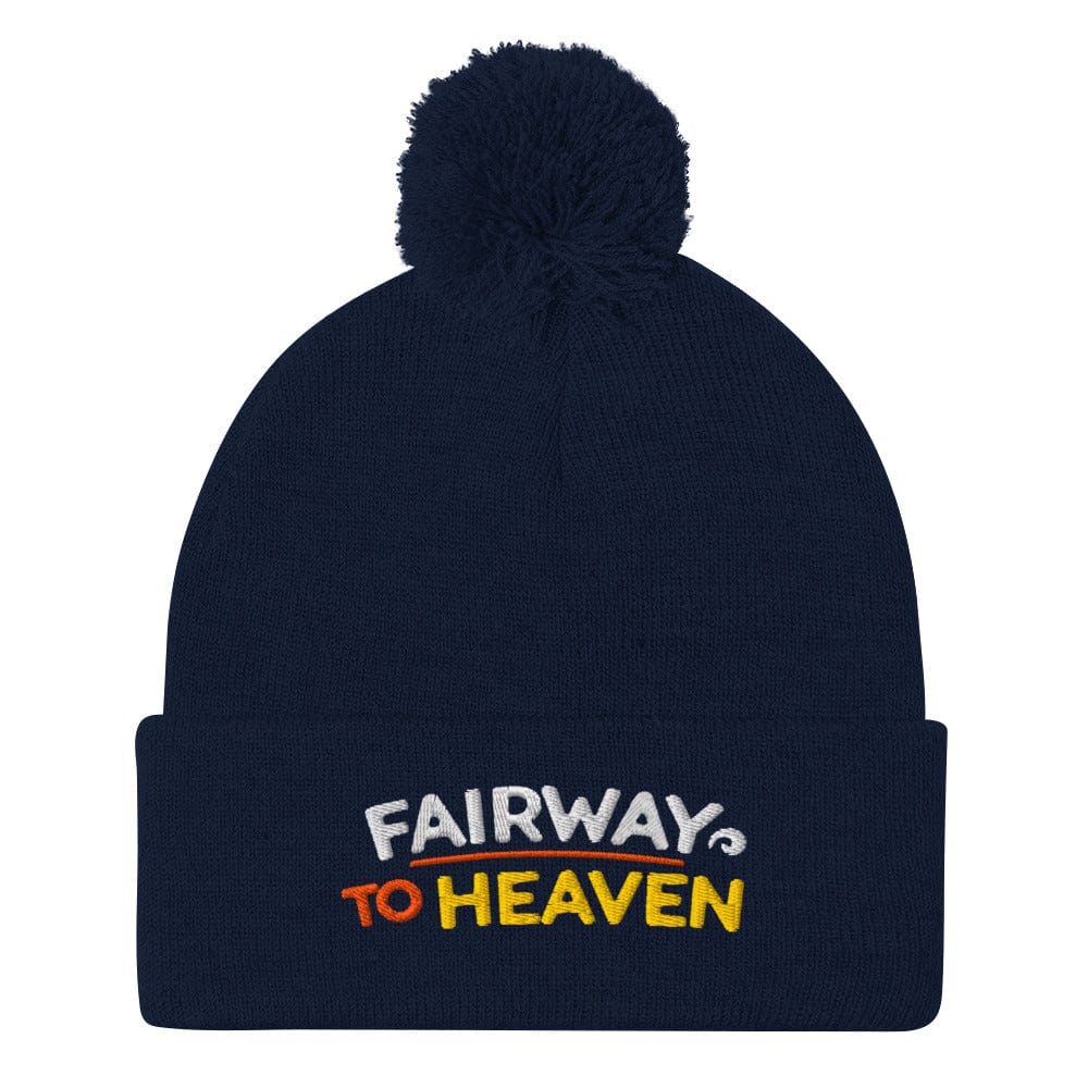 Fairway To Heaven Embroidered Golf Pom-Pom Beanie - Funny Golf Tee by Swing Epic