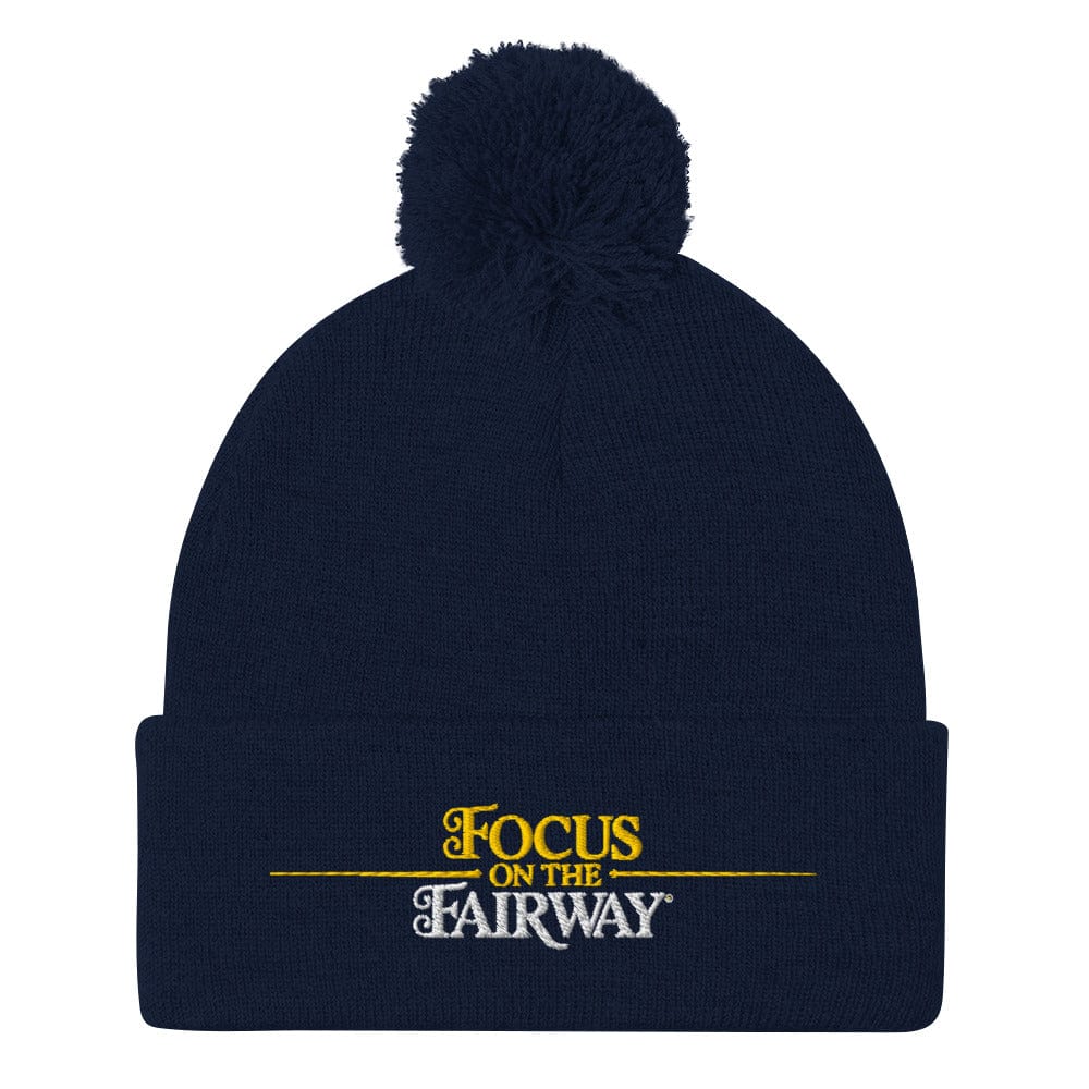 Focus on the Fairway Embroidered Golf Pom-Pom Beanie - Funny Golf Tee by Swing Epic