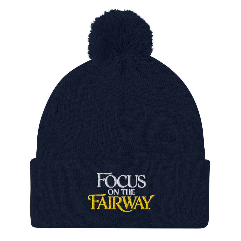 Focus on the Fairway Embroidered Golf Pom-Pom Beanie - Funny Golf Tee by Swing Epic