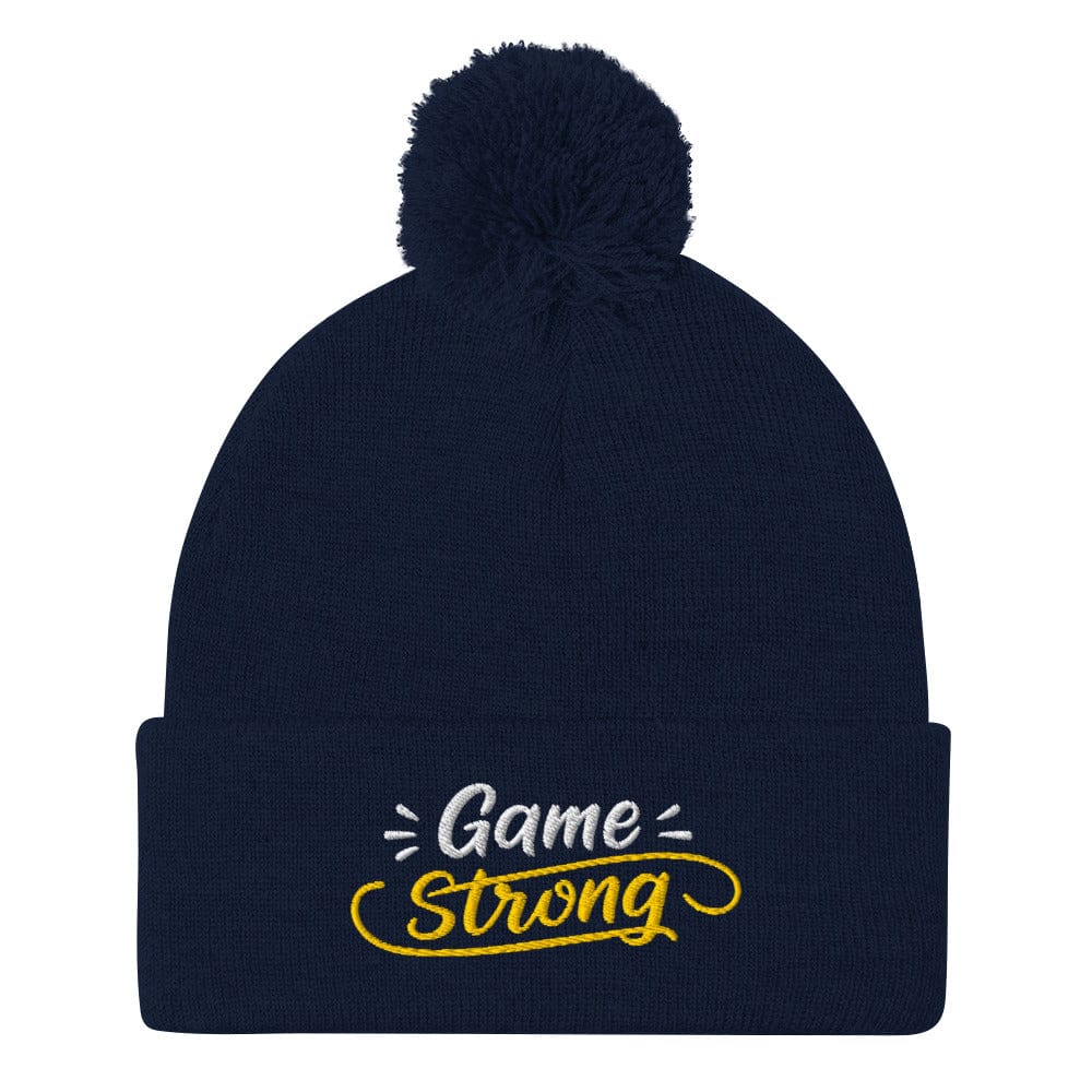 Game Strong Fun Spirit Embroidered Golf Pom-Pom Beanie - Funny Golf Tee by Swing Epic
