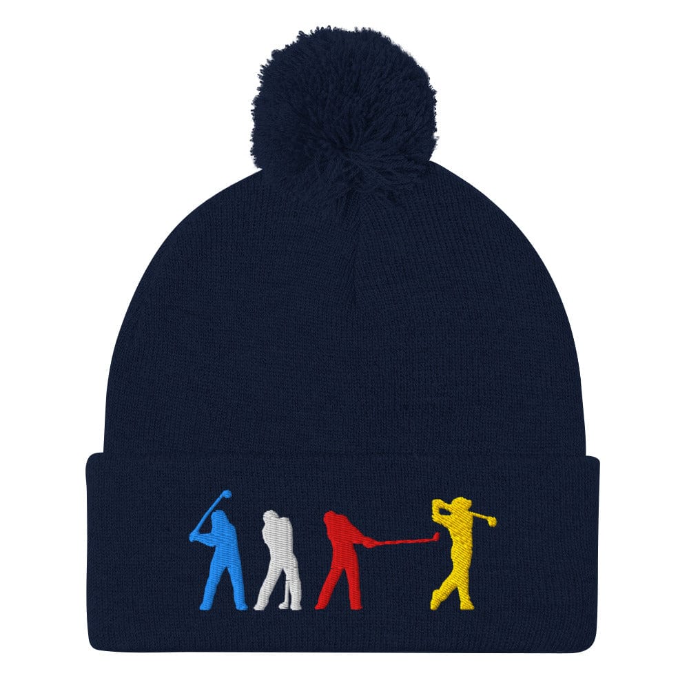 Four Swinging Silhouettes Dynamic Embroidered Golf Pom-Pom Beanie - Funny Golf Tee by Swing Epic