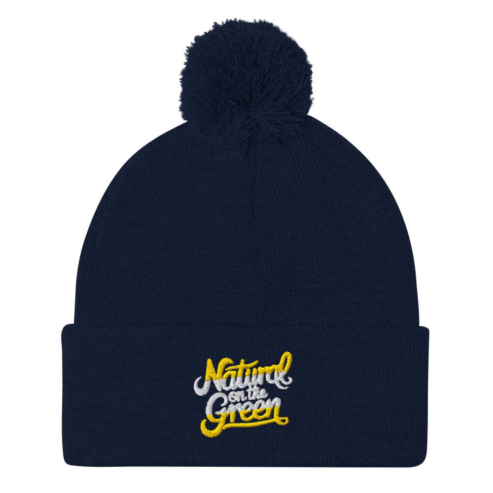 Natural On The Green Embroidered Golf Pom-Pom Beanie - Funny Golf Tee by Swing Epic