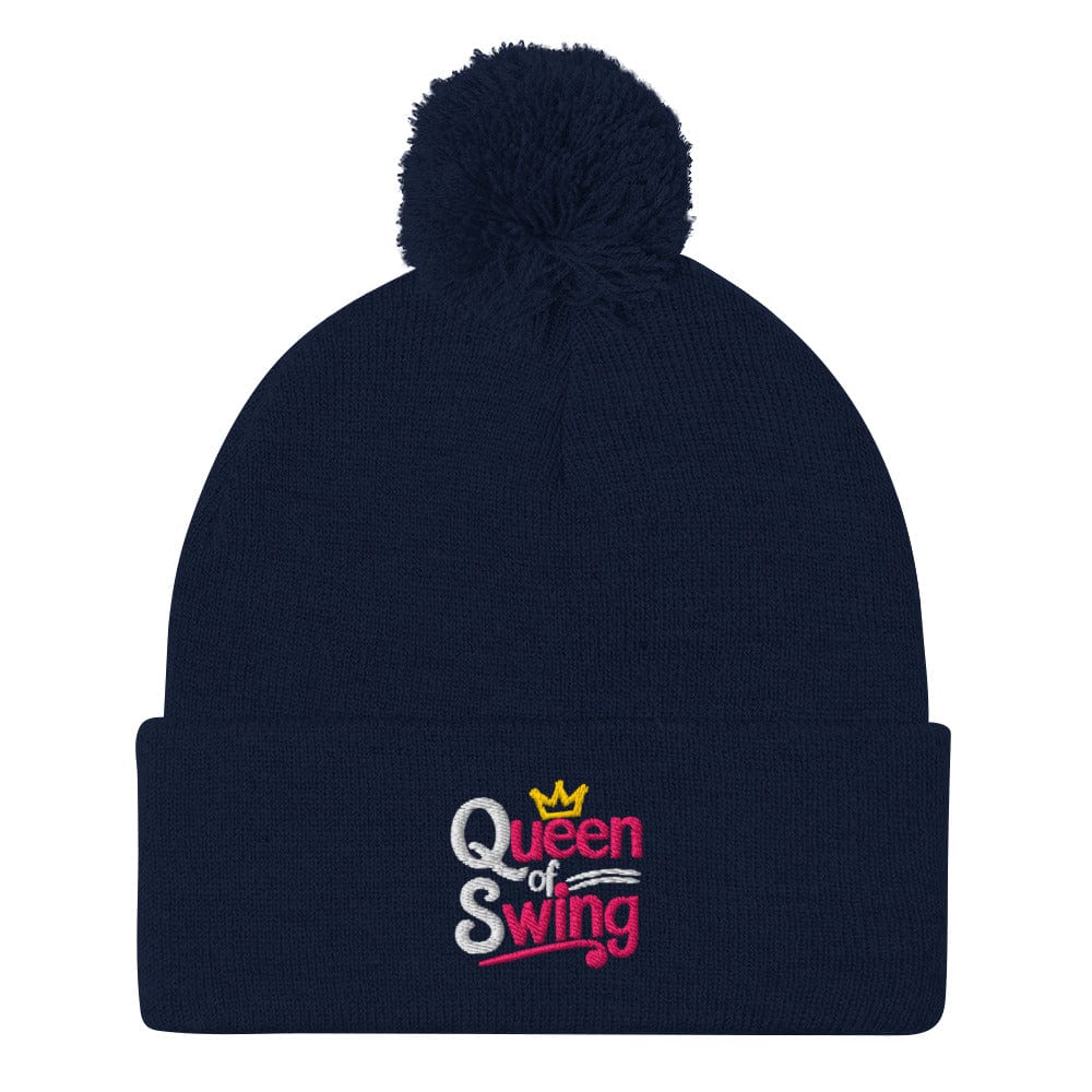 Queen of Swing Embroidered Golf Pom-Pom Beanie - Funny Golf Tee by Swing Epic