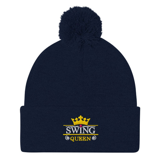 Swing Queen Embroidered Golf Pom-Pom Beanie - Funny Golf Tee by Swing Epic