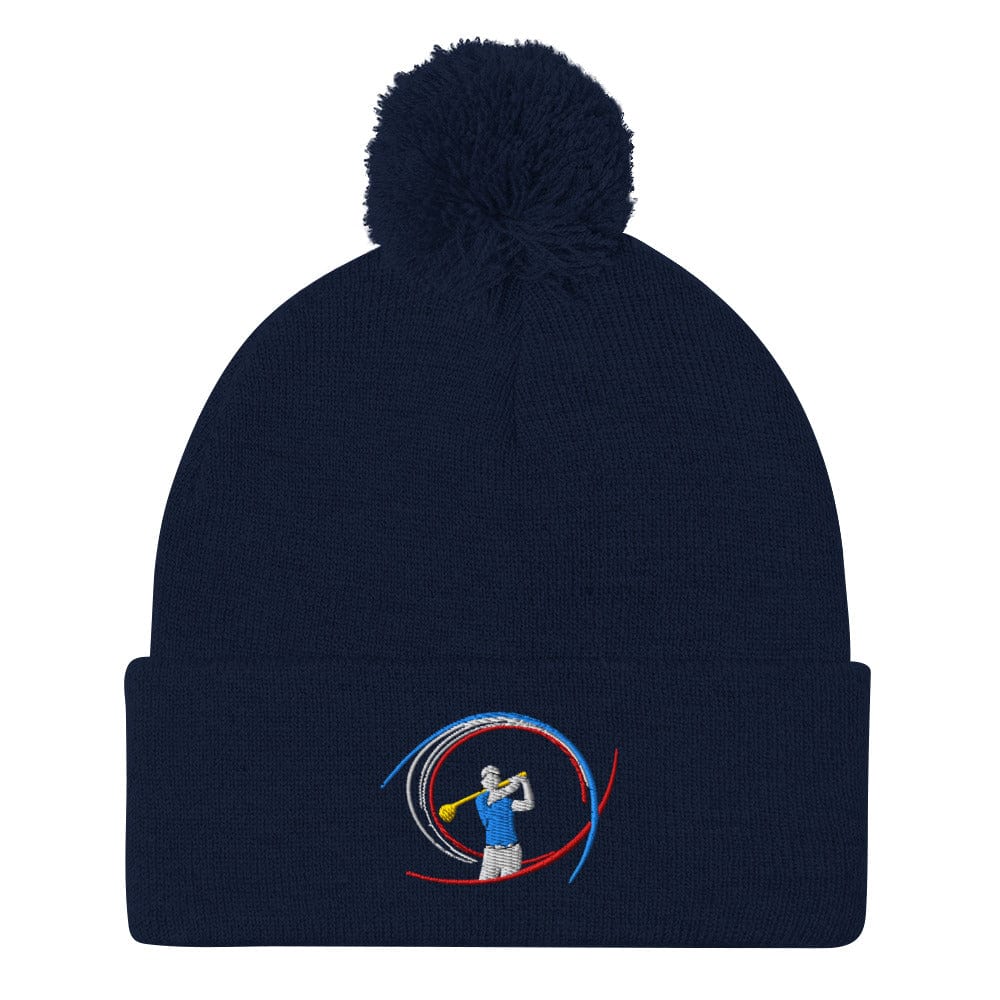 Swinging Silhouette Embroidered Golf Pom-Pom Beanie - Funny Golf Tee by Swing Epic