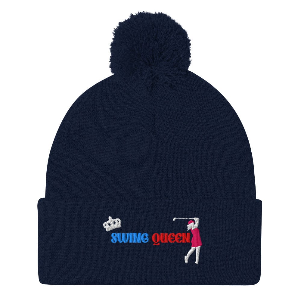 Swing Queen Embroidered Golf Pom-Pom Beanie - Funny Golf Tee by Swing Epic