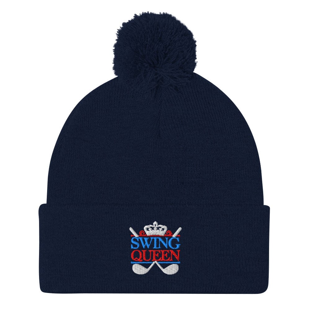 Swing Queen Embroidered Golf Pom-Pom Beanie - Funny Golf Tee by Swing Epic
