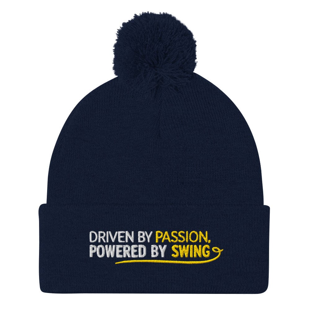 Driven By Passion Powered By Swing Embroidered Golf Pom-Pom Beanie - Funny Golf Tee by Swing Epic