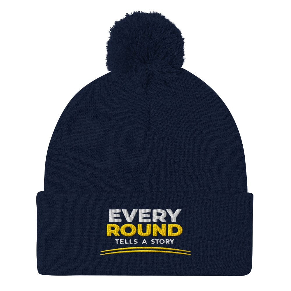 Every Round Tells A Story Embroidered Golf Pom-Pom Beanie - Funny Golf Tee by Swing Epic