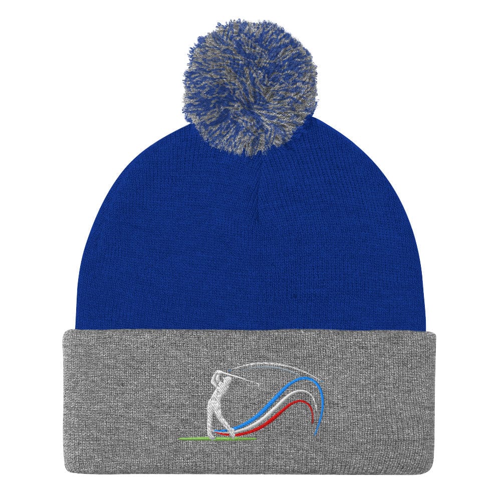Swing Into Action Dynamic Design Embroidered Golf Pom-Pom Beanie - Funny Golf Tee by Swing Epic