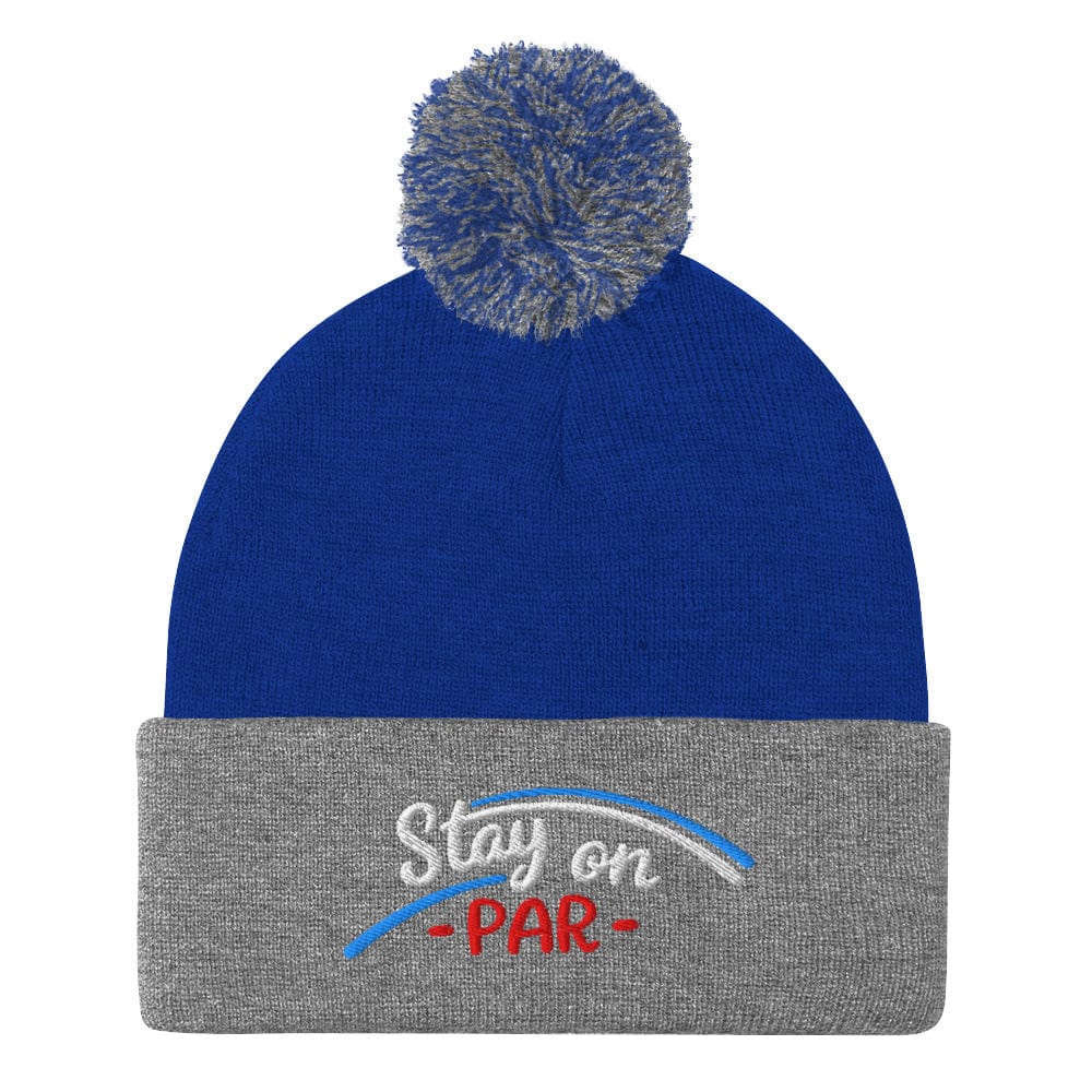 Stay on Par Embroidered Golf Pom-Pom Beanie - Funny Golf Tee by Swing Epic
