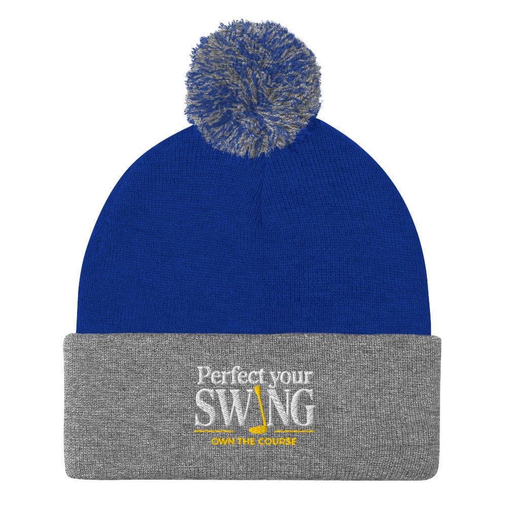 Perfect Your Swing Own The Course Embroidered Golf Pom-Pom Beanie - Funny Golf Tee by Swing Epic