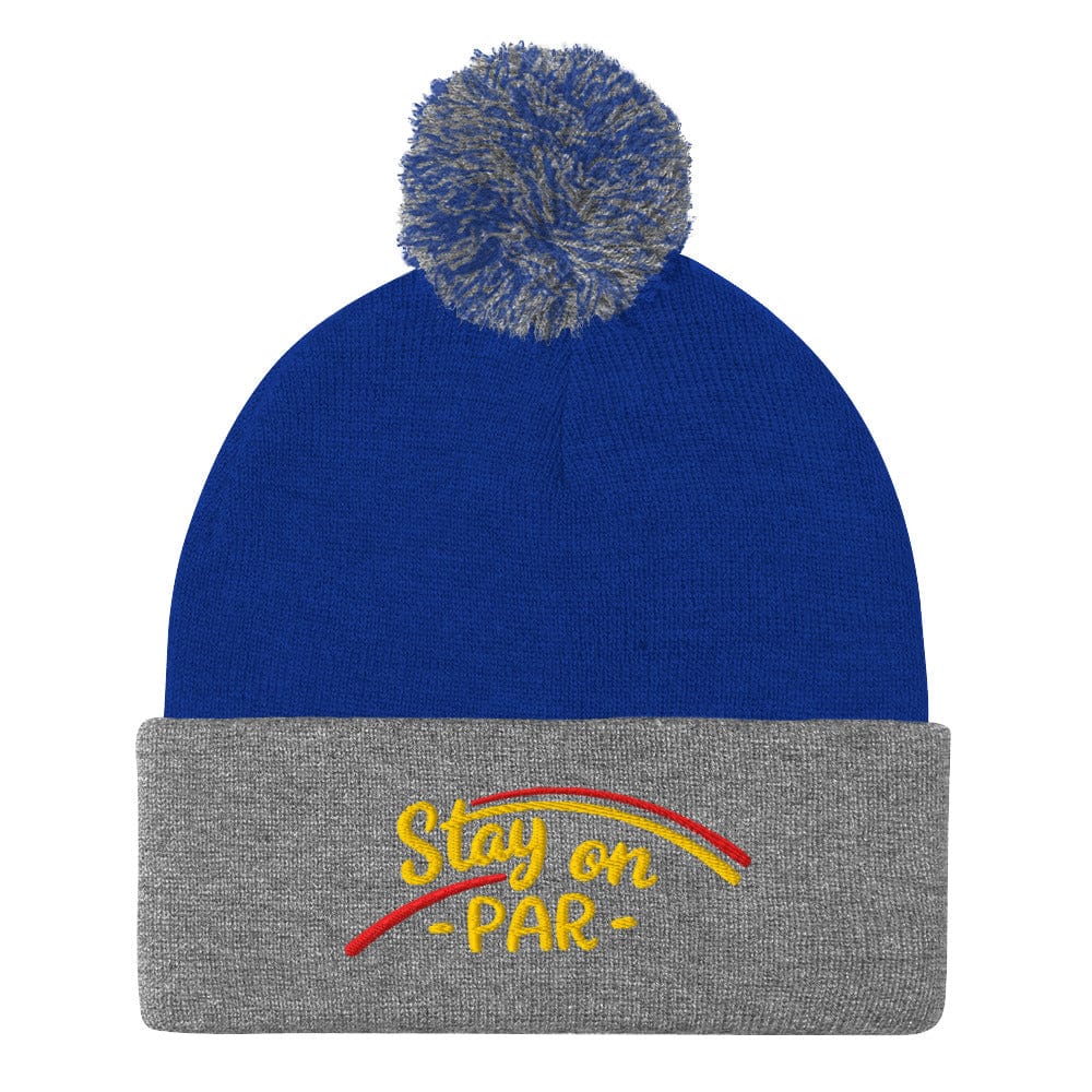 Stay on Par Embroidered Golf Pom-Pom Beanie - Funny Golf Tee by Swing Epic