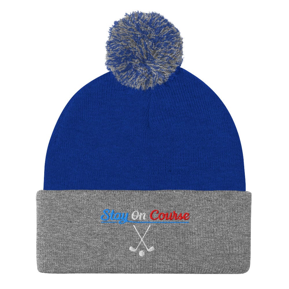 Stay On Course Engaging Quirky Embroidered Golf Pom-Pom Beanie - Funny Golf Tee by Swing Epic